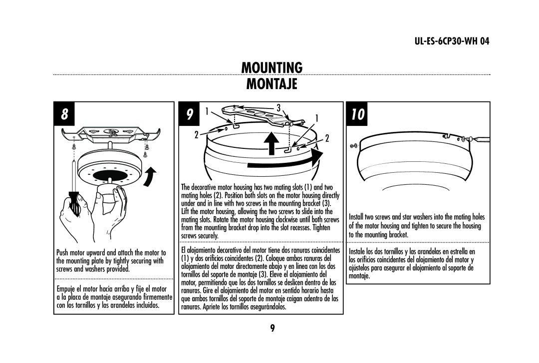 Westinghouse 78603, 78108 owner manual Mounting Montaje 