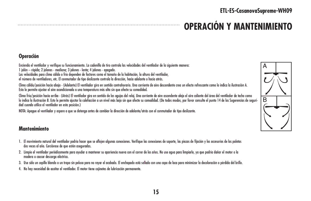 Westinghouse 78126 owner manual Operación y mantenimiento 