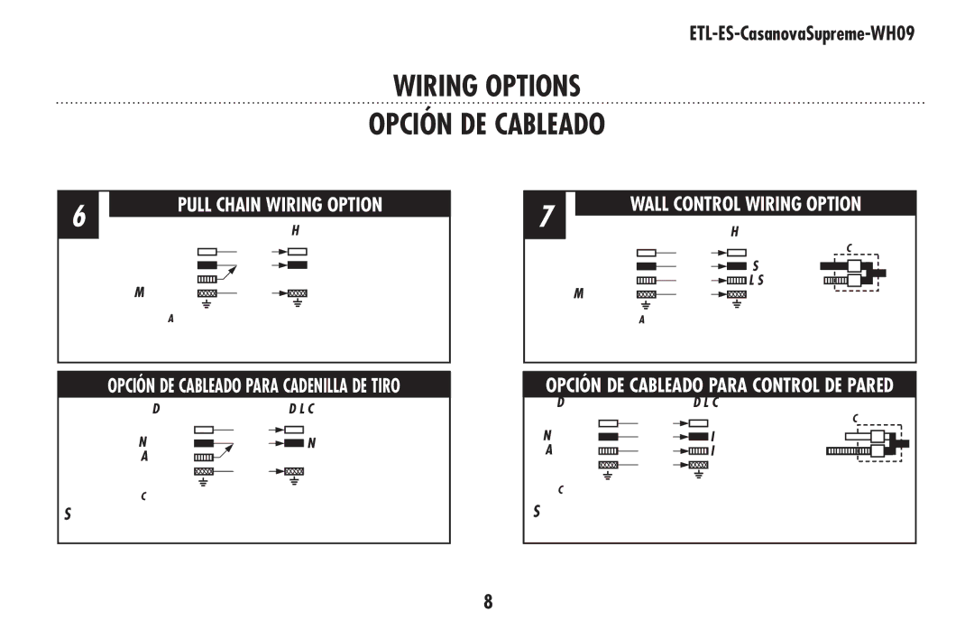 Westinghouse 78126 owner manual Wiring Options, Opción DE Cableado 