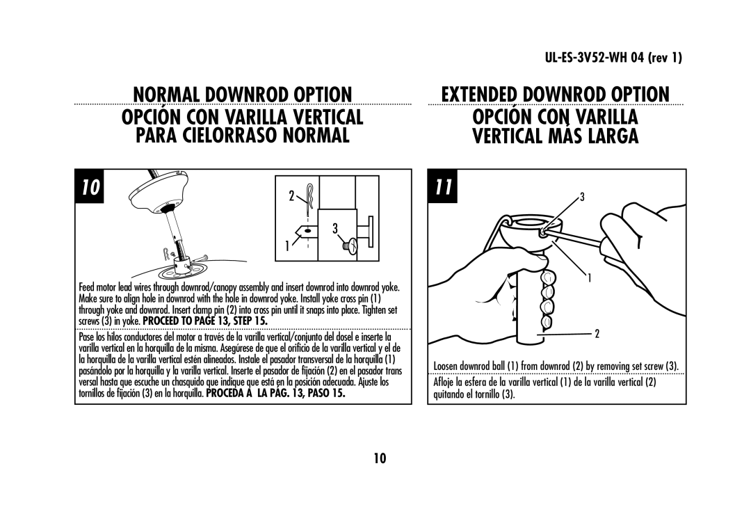 Westinghouse 78179 owner manual Normal Downrod Option, Para Cielorraso Normal, Opción CON Varilla Vertical MÁS Larga 