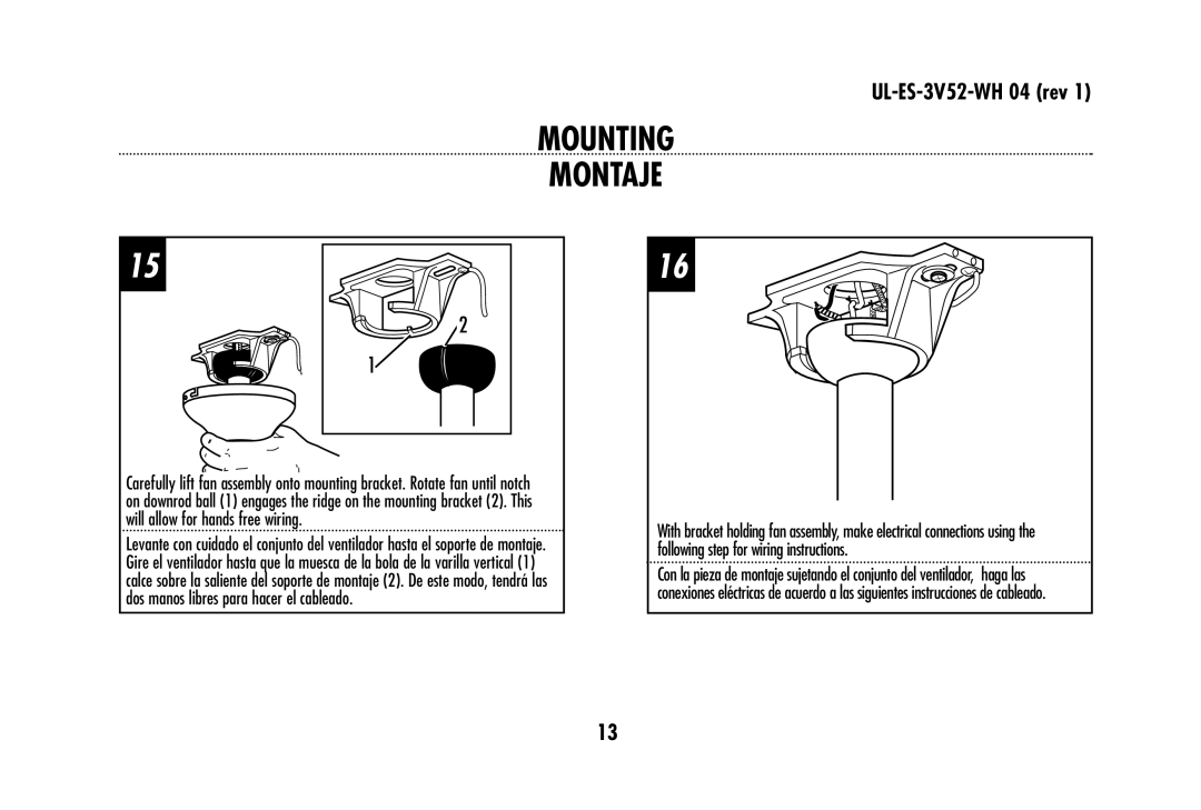 Westinghouse 78179 owner manual Mounting Montaje 