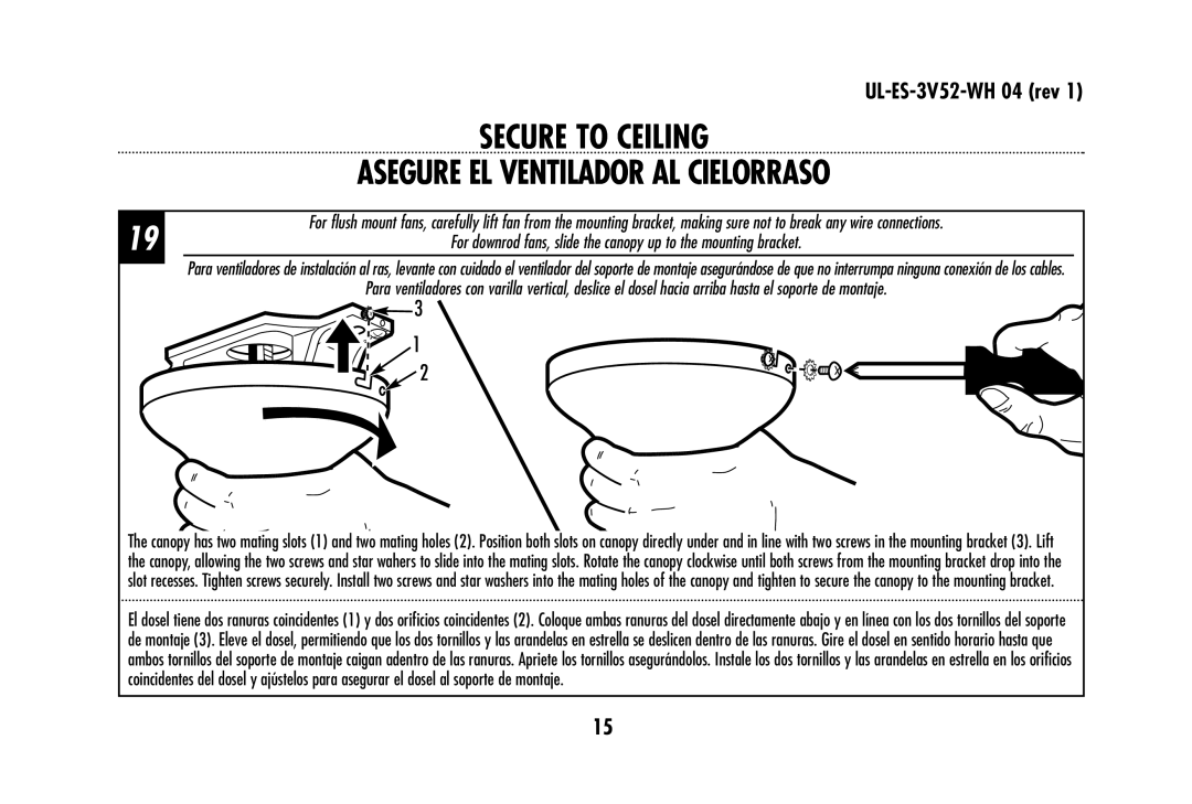 Westinghouse 78179 owner manual Secure to Ceiling 