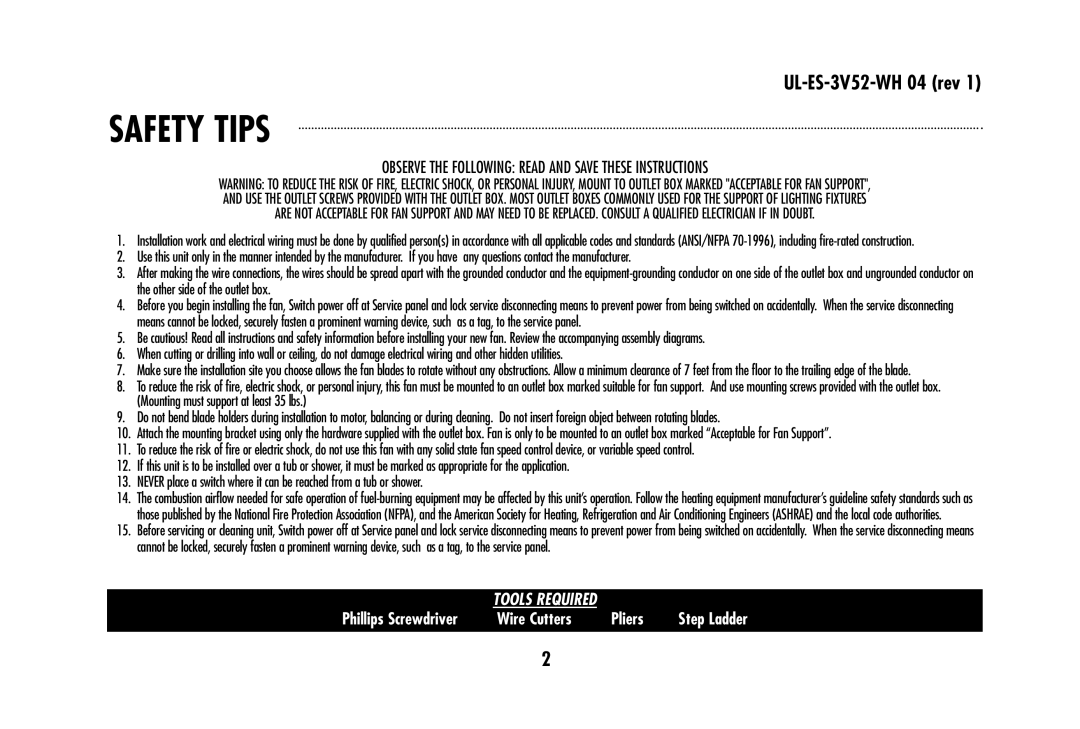 Westinghouse 78179 owner manual Safety Tips, Observe the Following Read and Save These Instructions 