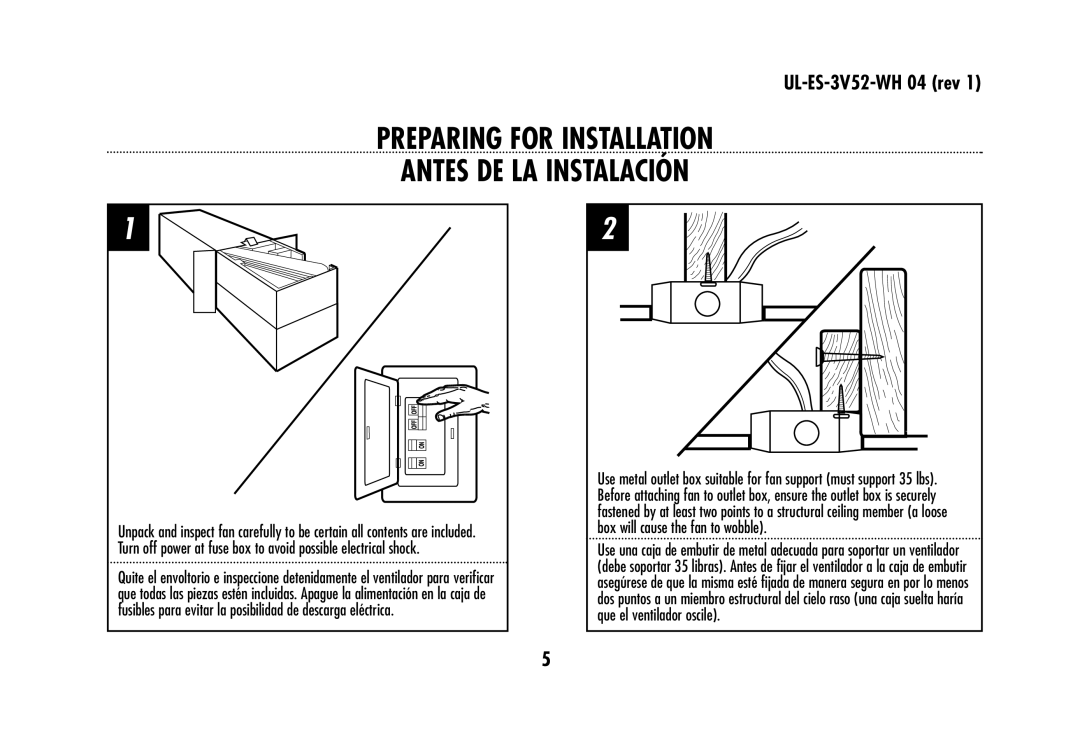 Westinghouse 78179 owner manual Preparing for Installation Antes DE LA Instalación 