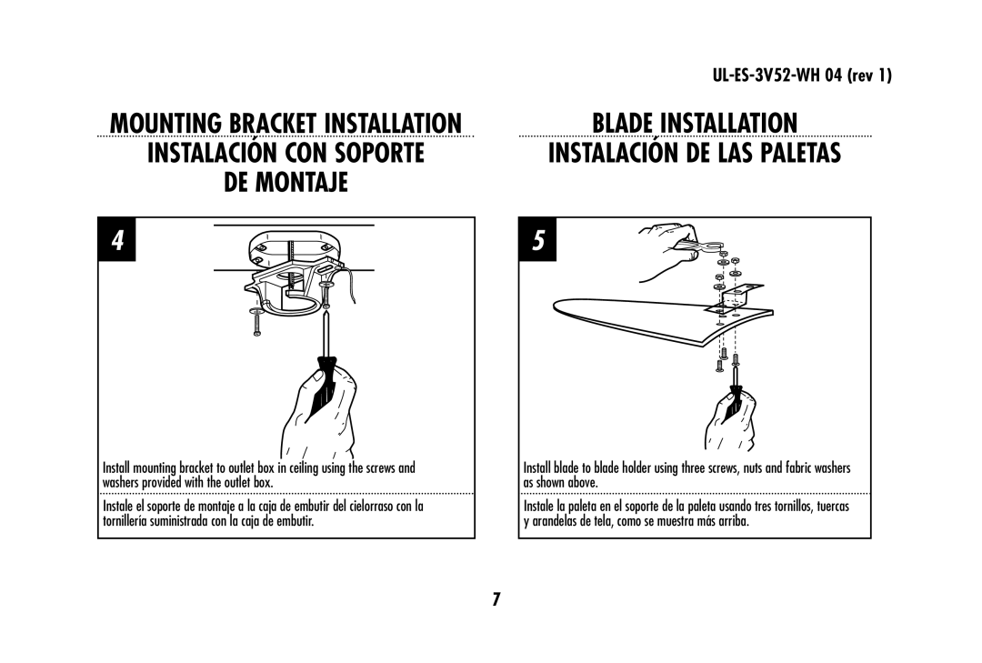 Westinghouse 78179 owner manual DE Montaje, Blade Installation 