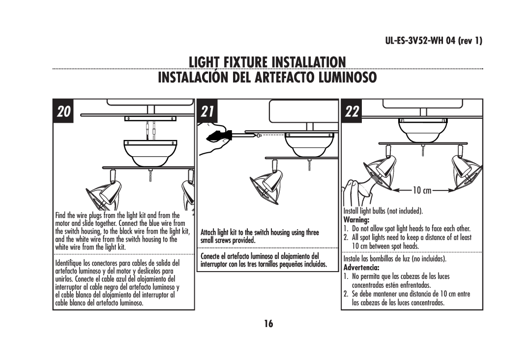 Westinghouse 78179 Light Fixture Installation Instalación Del Artefacto Luminoso, Install light bulbs not included 