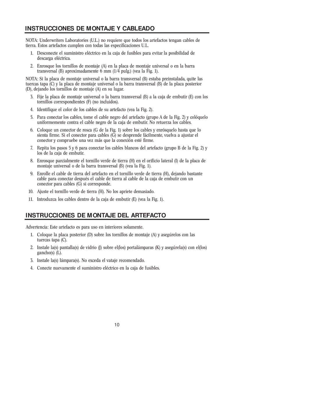 Westinghouse 81005 owner manual Instrucciones DE Montaje Y Cableado, Instrucciones DE Montaje DEL Artefacto 