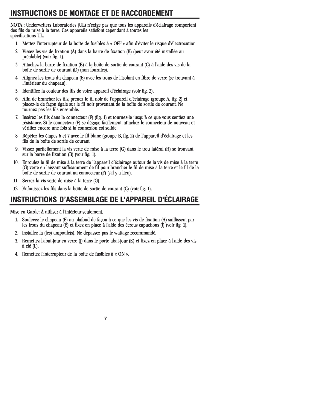 Westinghouse 81104 Instructions D’Assemblage De Lappareil Déclairage, Instructions De Montage Et De Raccordement 
