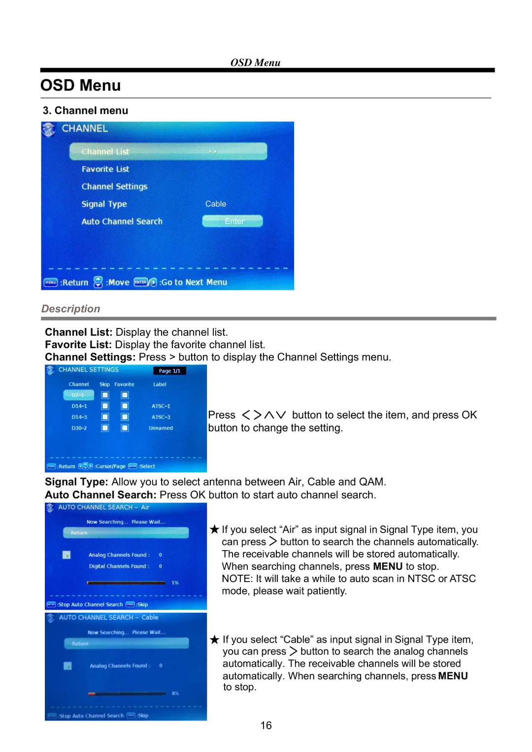 Westinghouse CW39T8RW user manual Channel menu 