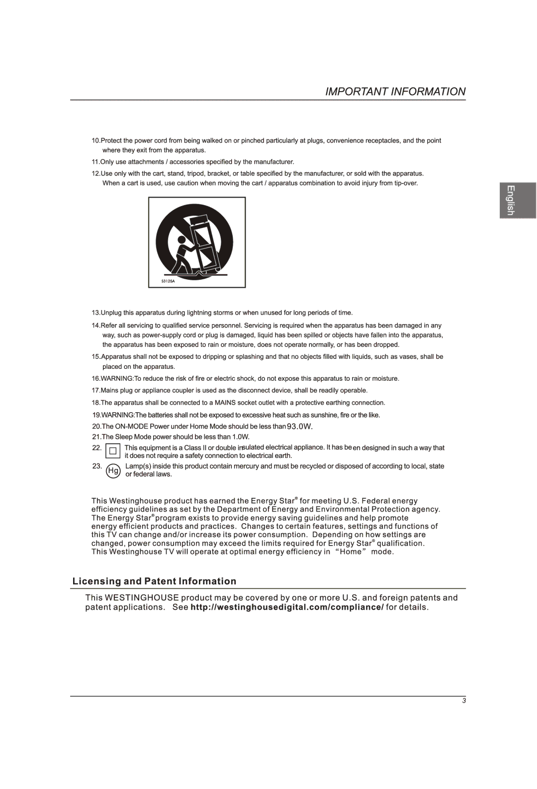 Westinghouse CW46T6DW manual 