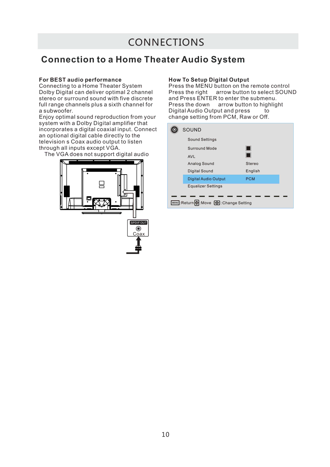 Westinghouse CW50T9XW user manual Connection to a Home Theater Audio System 