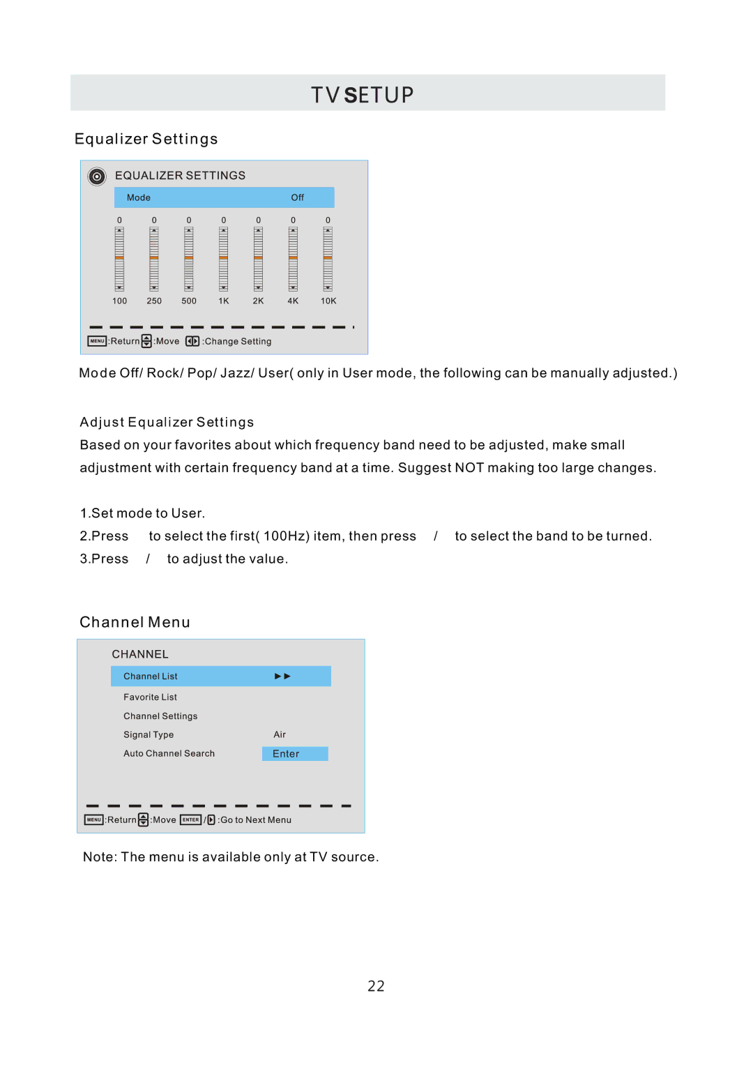 Westinghouse CW50T9XW user manual Adjust Equalizer Settings 