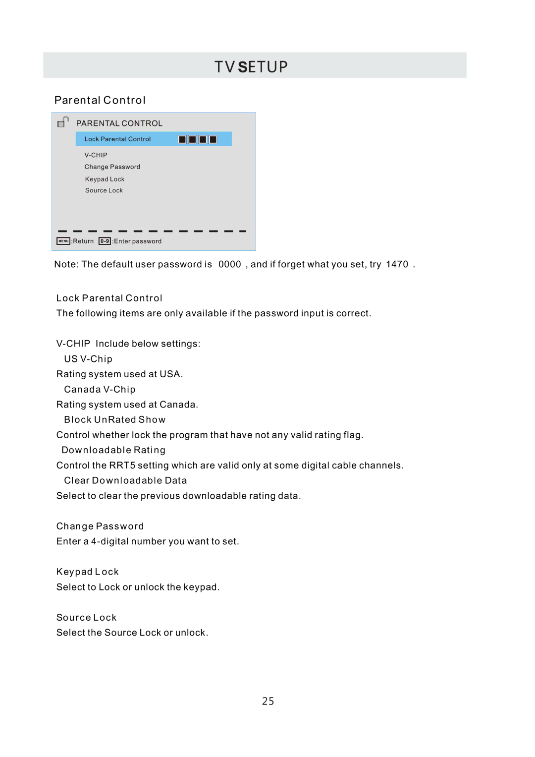 Westinghouse CW50T9XW user manual Parental Control 