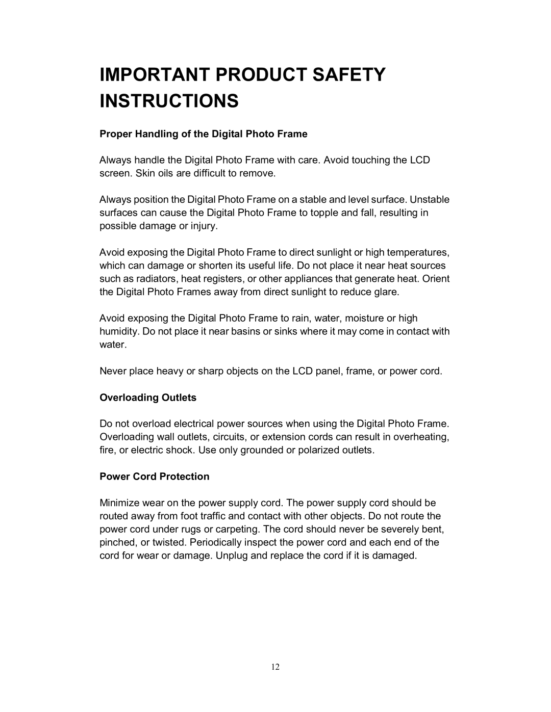 Westinghouse DPF-0701 user manual Important Product Safety Instructions 