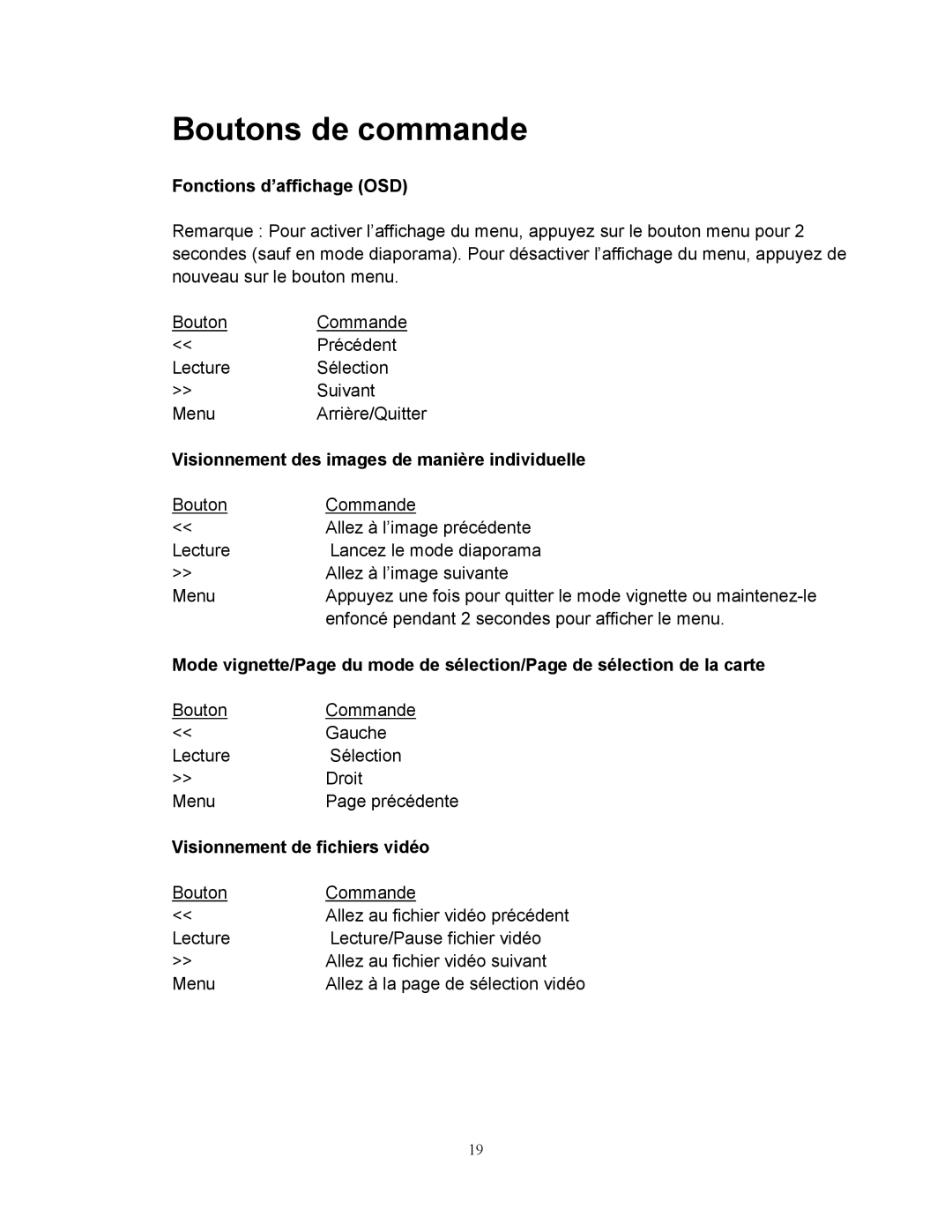 Westinghouse DPF-0702 user manual Boutons de commande 