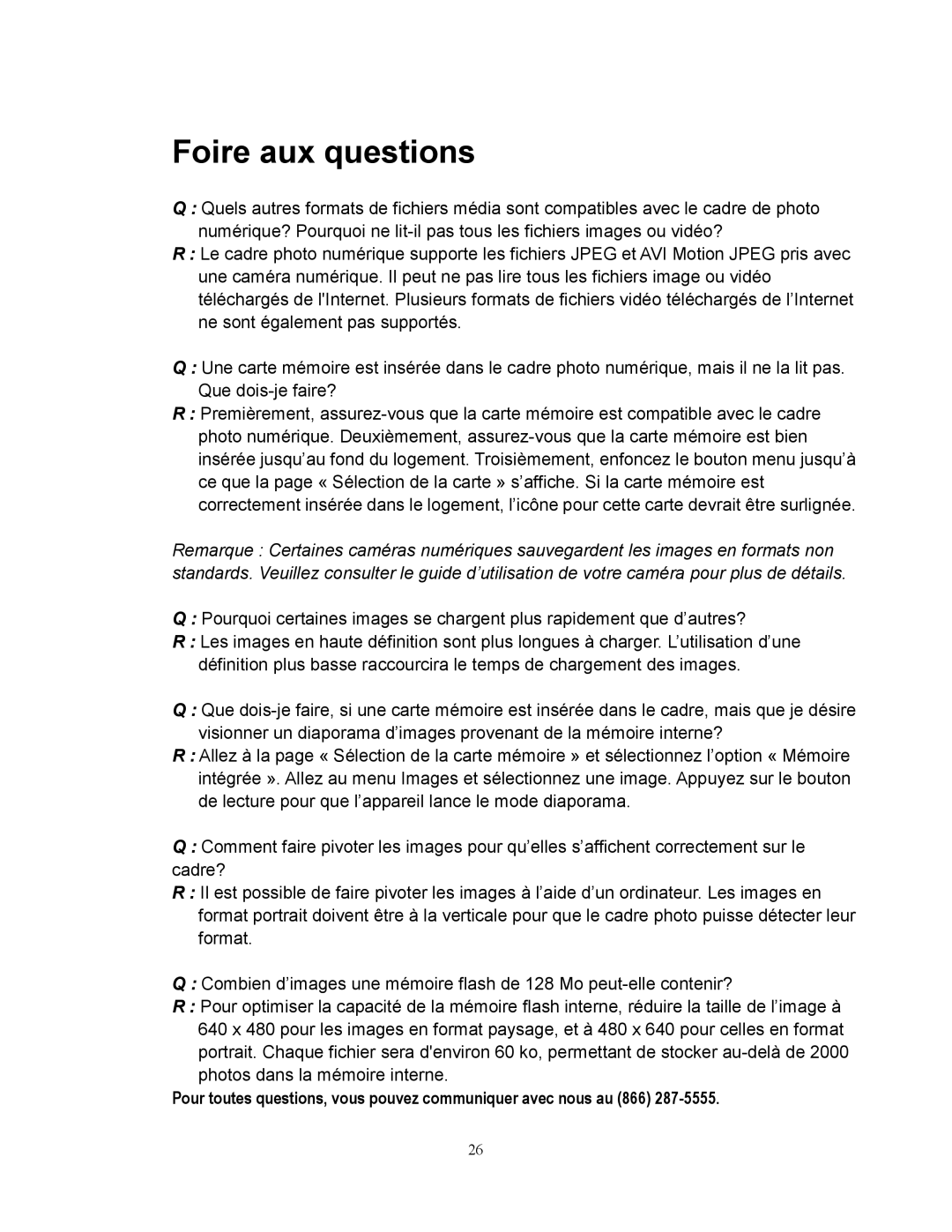 Westinghouse DPF-0702 user manual Foire aux questions 