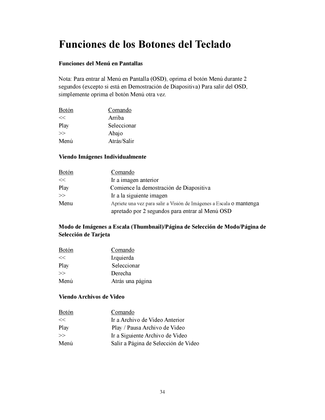 Westinghouse DPF-0702 user manual Funciones de los Botones del Teclado 