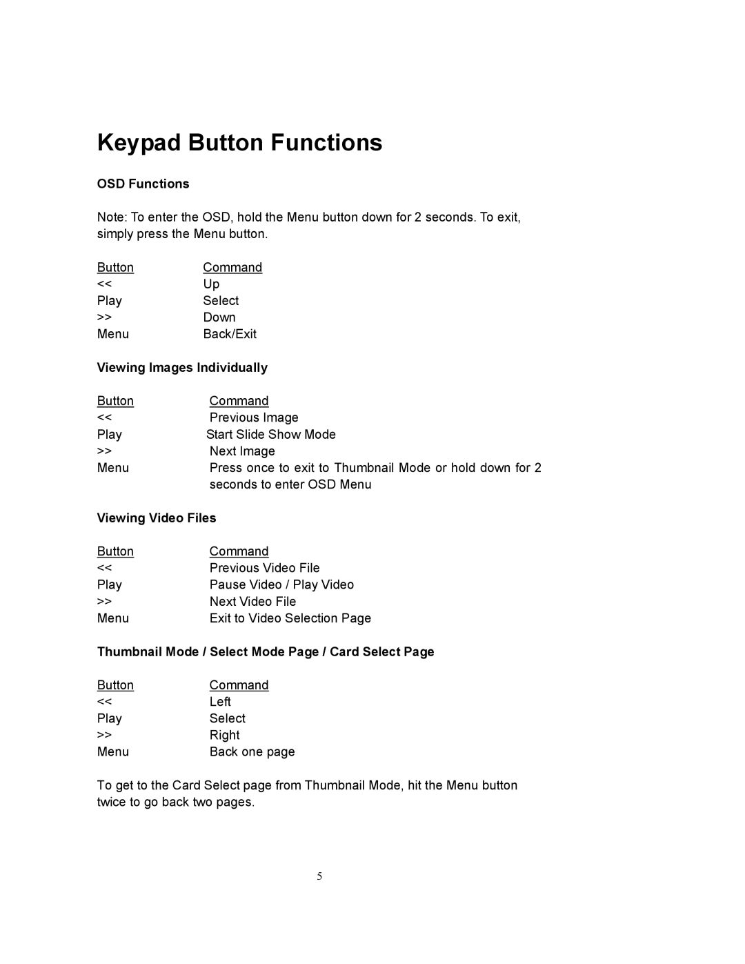 Westinghouse DPF-0802 user manual Keypad Button Functions 