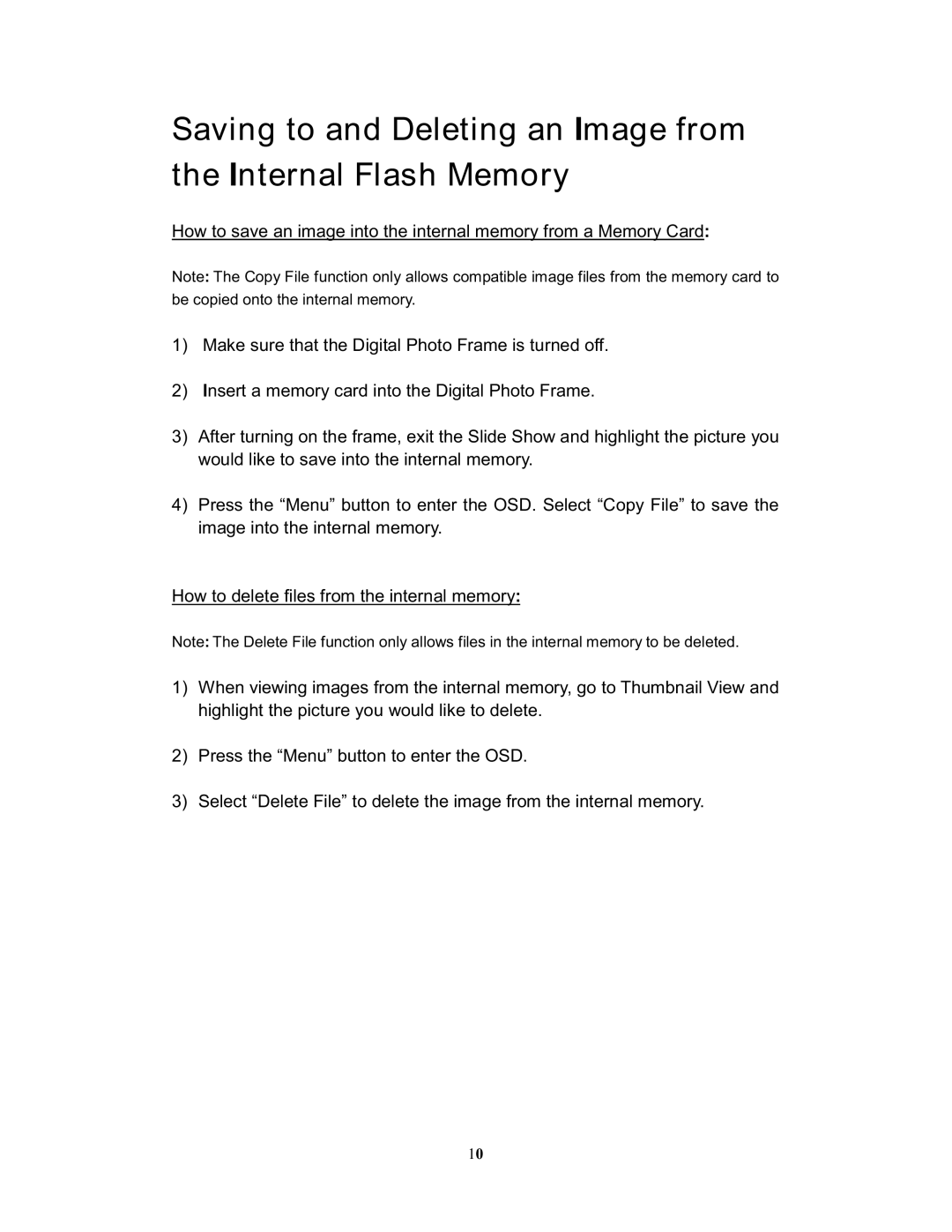 Westinghouse DPF-1021 user manual Be copied onto the internal memory 