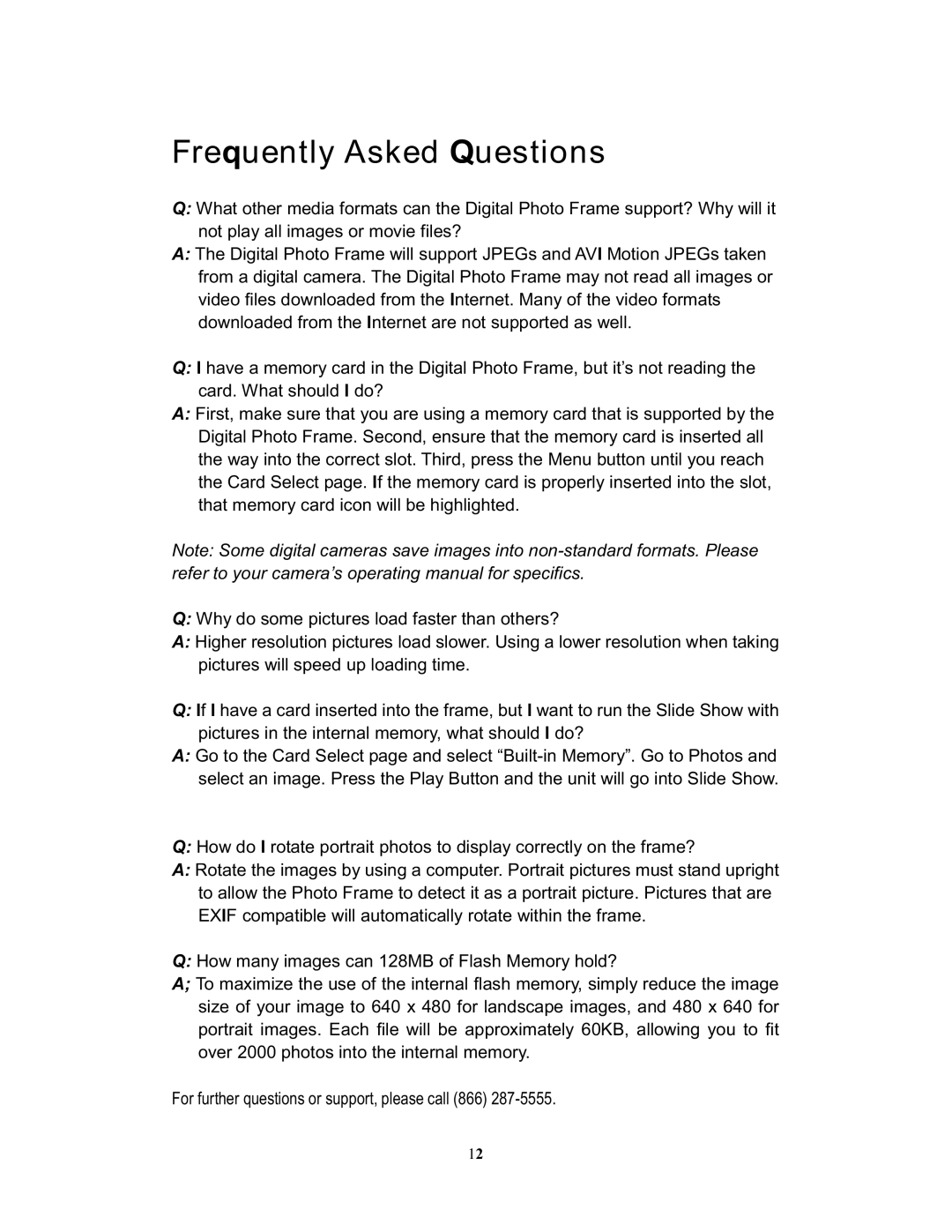 Westinghouse DPF-1021 user manual Frequently Asked Questions 