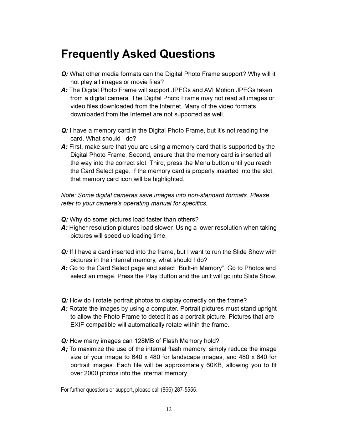 Westinghouse DPF-1021 user manual Frequently Asked Questions 