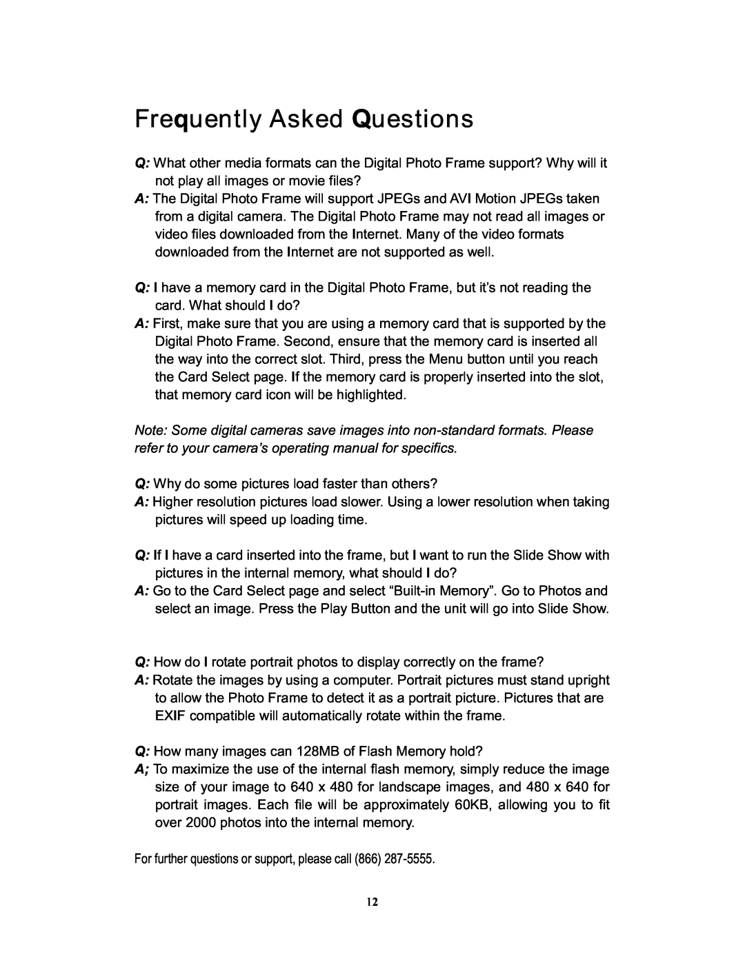 Westinghouse DPF-1021 user manual Frequently Asked Questions 