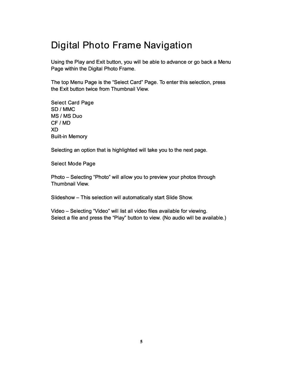 Westinghouse DPF-1021 user manual Digital Photo Frame Navigation 