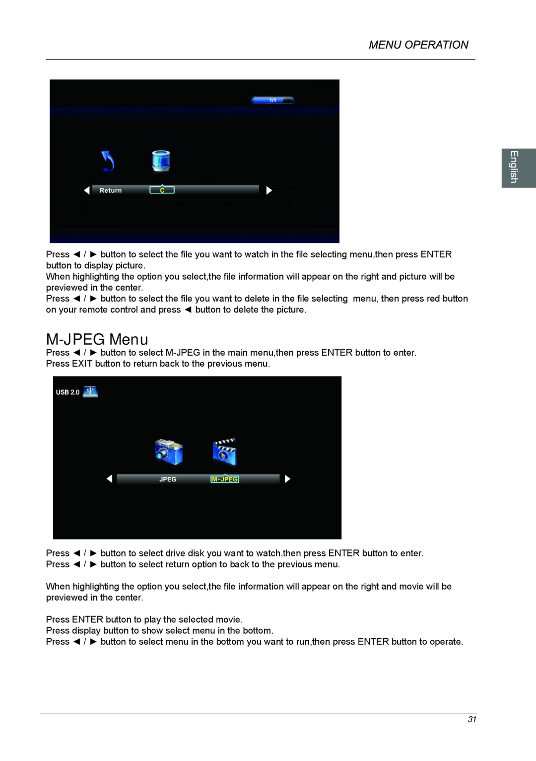 Westinghouse 40_ 120HZ 1080P LED HDTV, DWM40F manual Jpeg Menu 