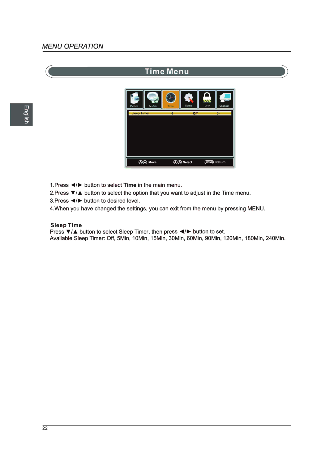 Westinghouse DWM40F1A1 manual Time Menu 