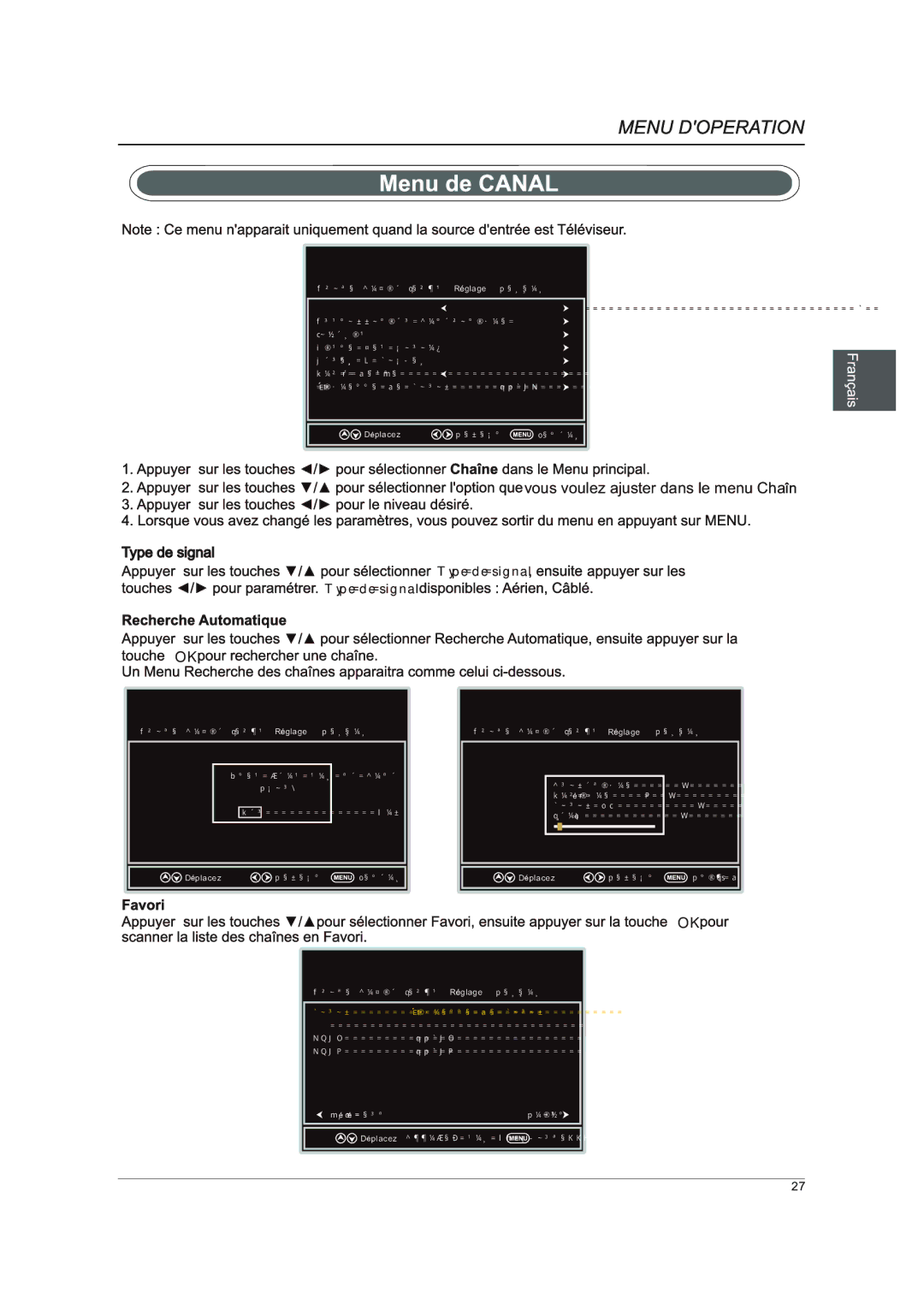 Westinghouse DWM40F1A1 manual Vous voulez ajuster dans le menu Cha 