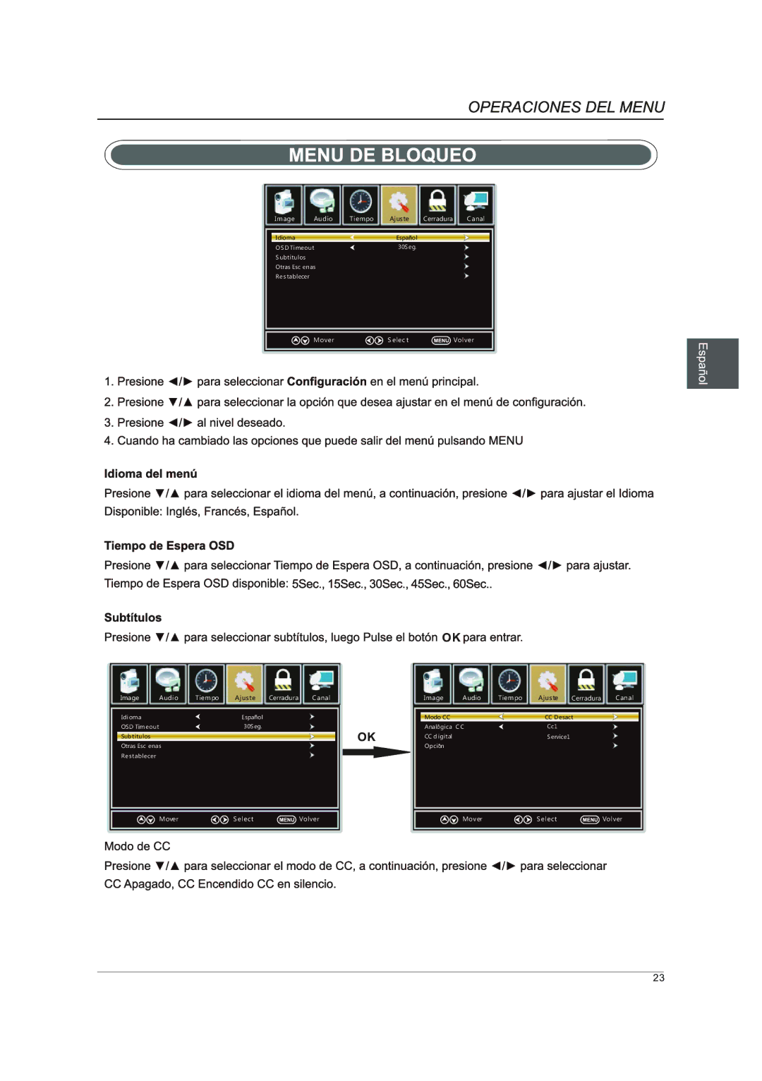 Westinghouse DWM40F1A1 manual Image Audio Tiempo 