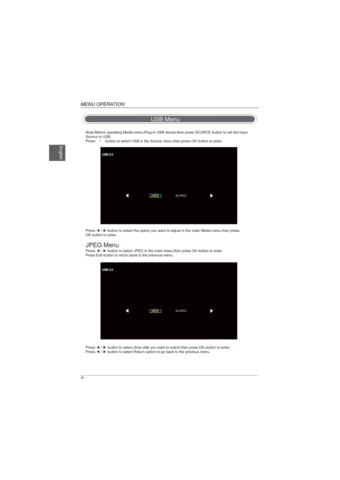 Westinghouse DWM55F1G1 user manual USB Menu 