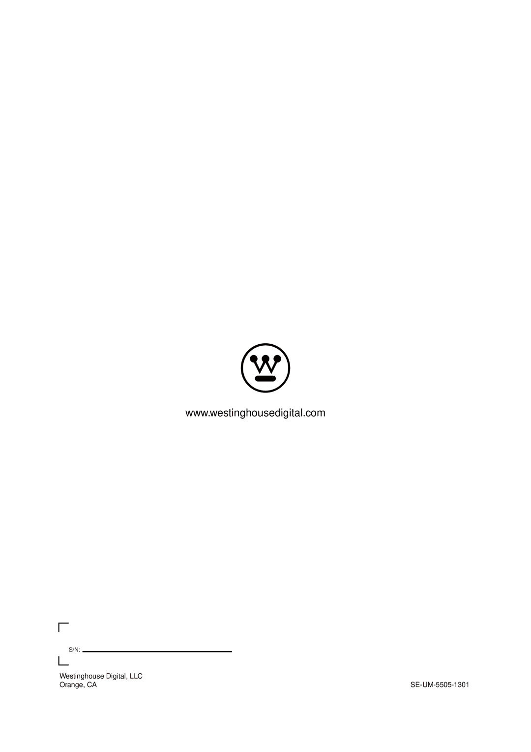 Westinghouse DWM55F1G1 user manual Westinghouse Digital, LLC Orange, CA SE-UM-5505-1301 