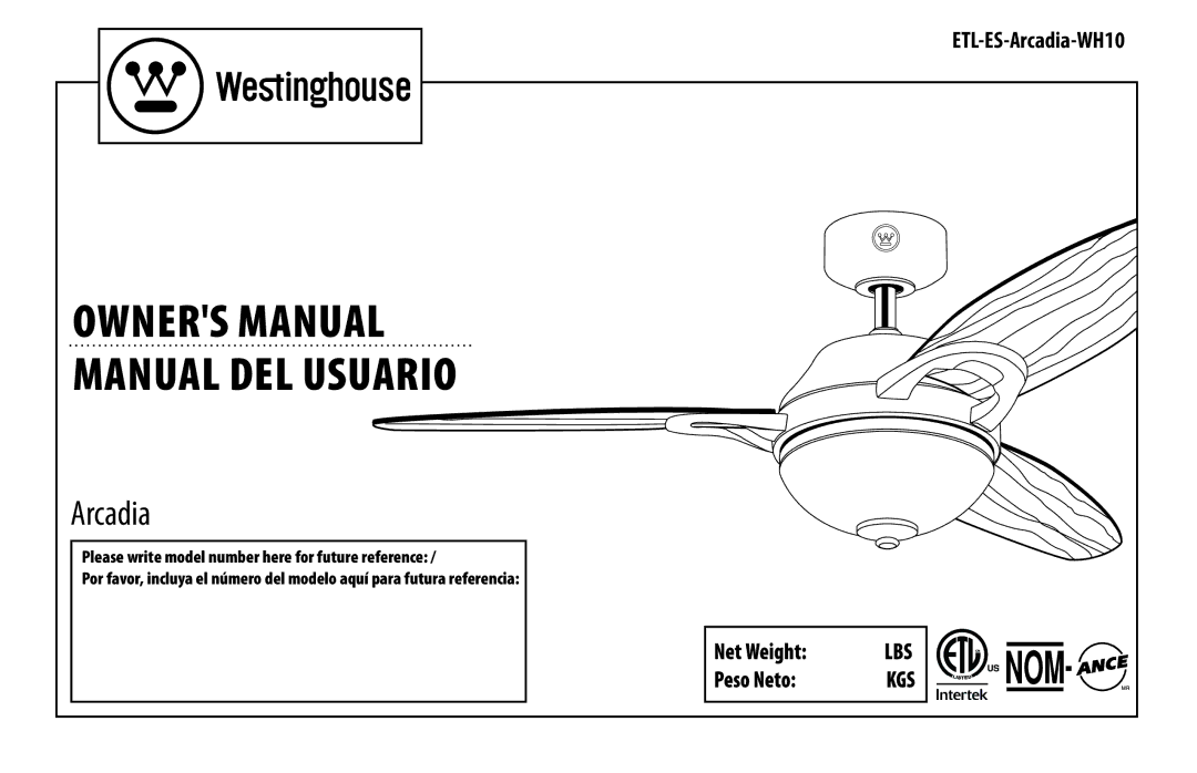 Westinghouse ETL-ES-Arcadia-WH10 manual Manual del usuario 