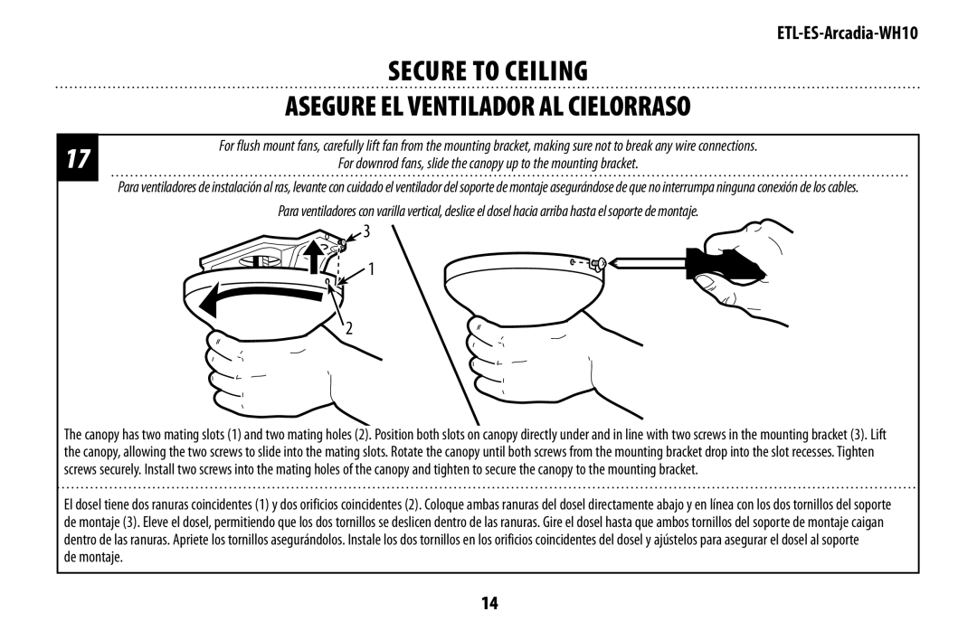 Westinghouse ETL-ES-Arcadia-WH10 manual Secure To Ceiling 