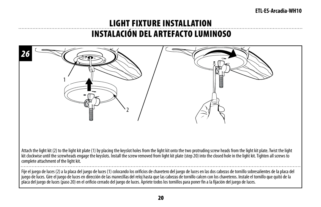 Westinghouse ETL-ES-Arcadia-WH10 manual 