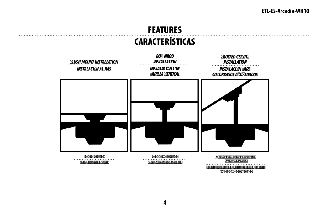 Westinghouse ETL-ES-Arcadia-WH10 manual Features Características, Varilla vertical 