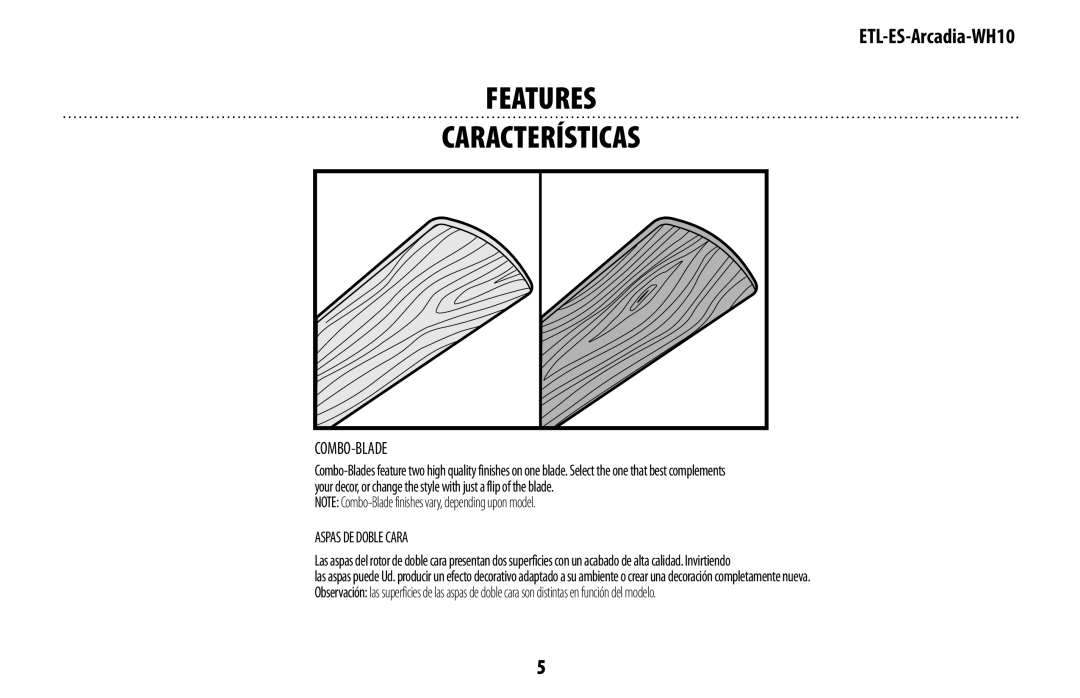 Westinghouse ETL-ES-Arcadia-WH10 manual Features 