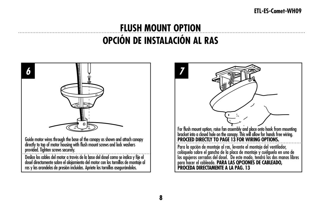 Westinghouse ETL-ES-Comet-WH09 owner manual FLUSH MOUNT Option Opción DE Instalación AL RAS 