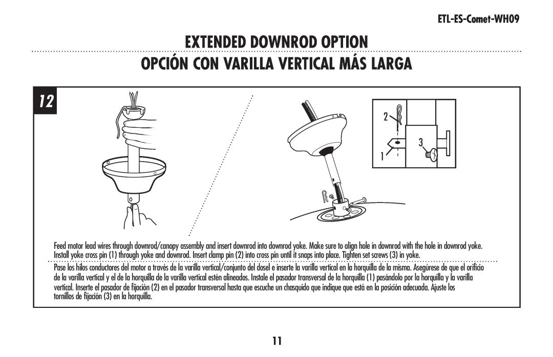 Westinghouse ETL-ES-Comet-WH09 owner manual Extended Downrod Option Opción Con Varilla Vertical Más Larga 