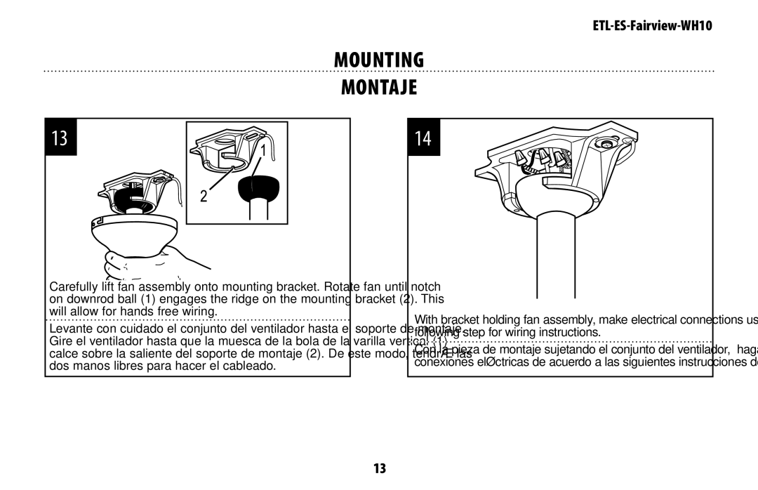 Westinghouse ETL-ES-Fairview-WH10 manual Mounting Montaje 