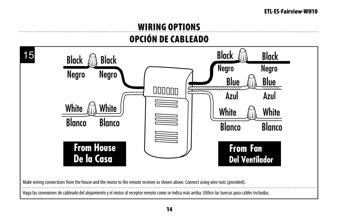 Westinghouse ETL-ES-Fairview-WH10 manual Opción DE Cableado 