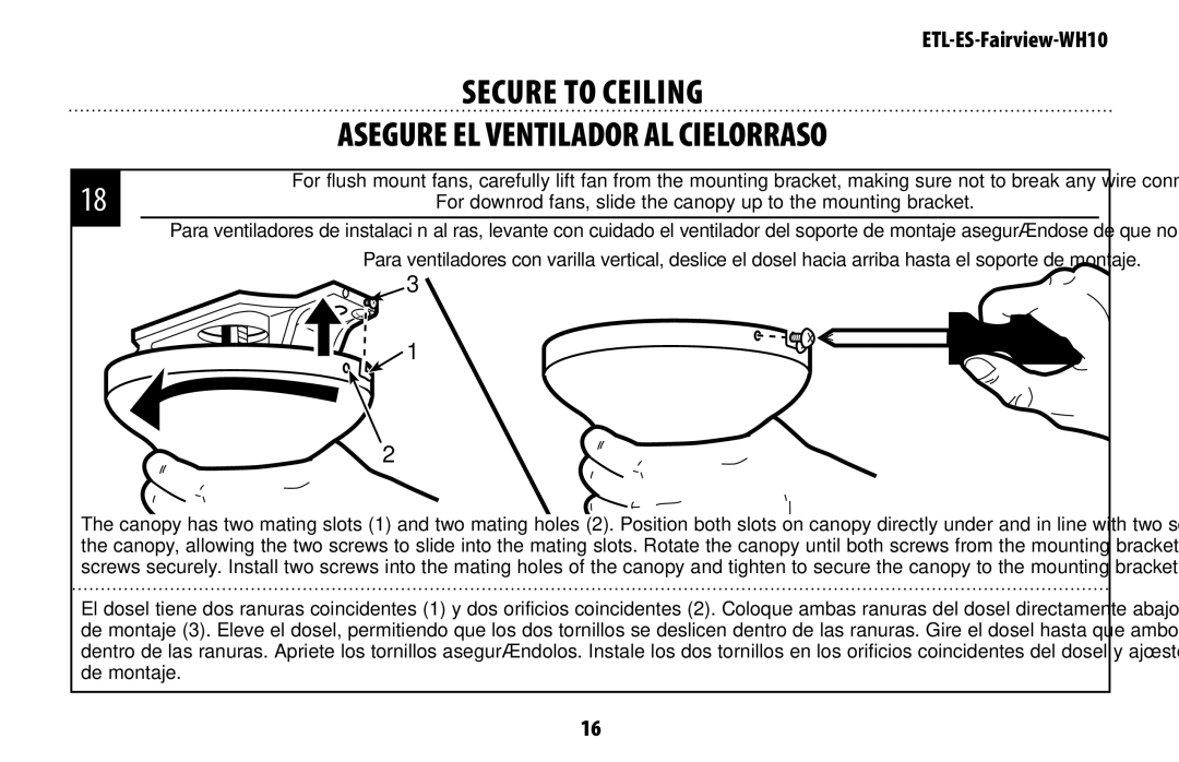 Westinghouse ETL-ES-Fairview-WH10 manual Secure To Ceiling 