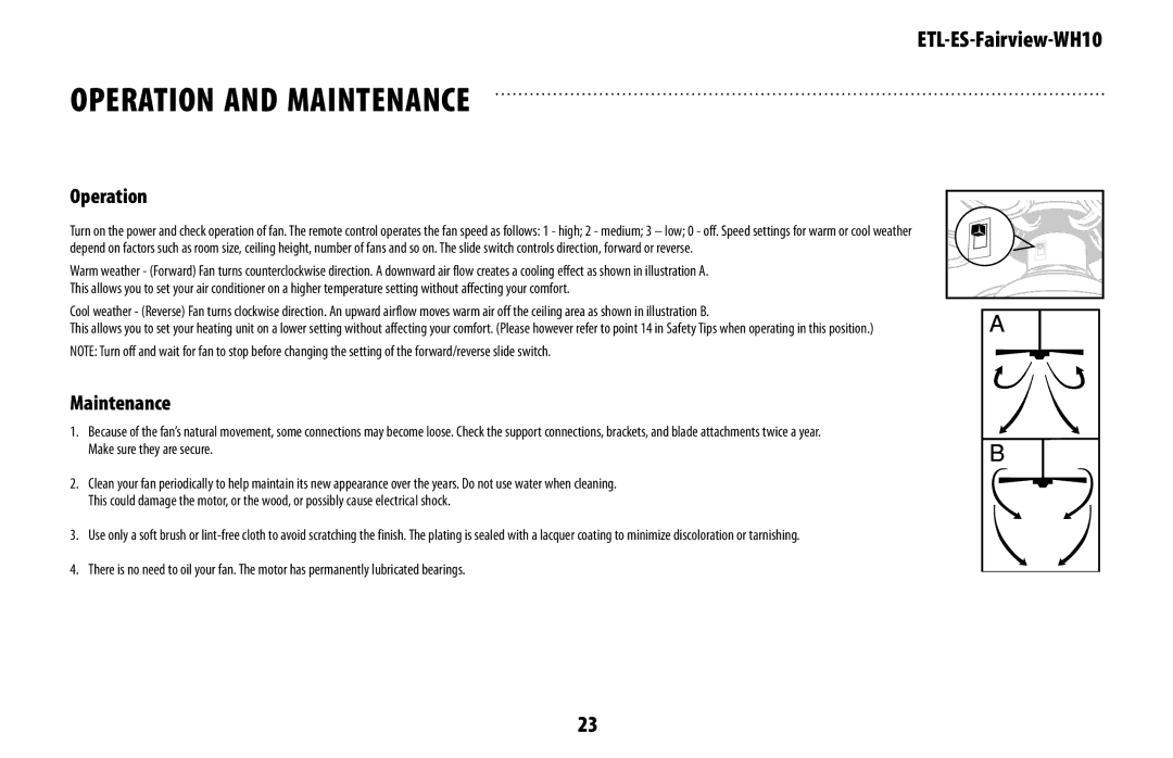 Westinghouse ETL-ES-Fairview-WH10 manual Operation and Maintenance 