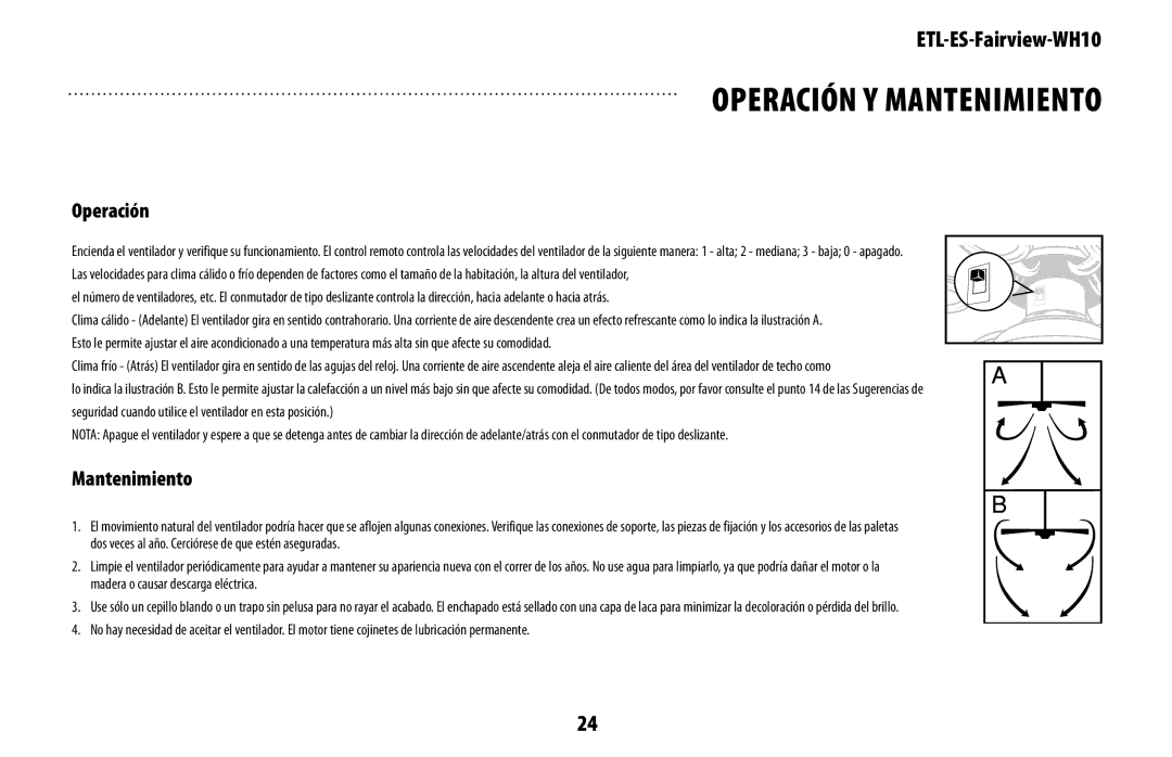 Westinghouse ETL-ES-Fairview-WH10 manual Operación y mantenimiento 