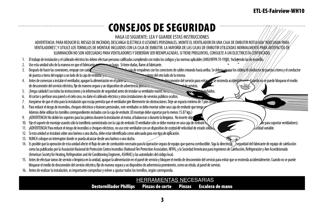 Westinghouse ETL-ES-Fairview-WH10 manual Consejos de seguridad 