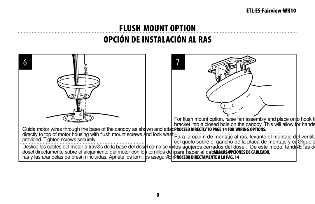 Westinghouse ETL-ES-Fairview-WH10 manual Flush Mount Option Opción DE Instalación AL RAS 