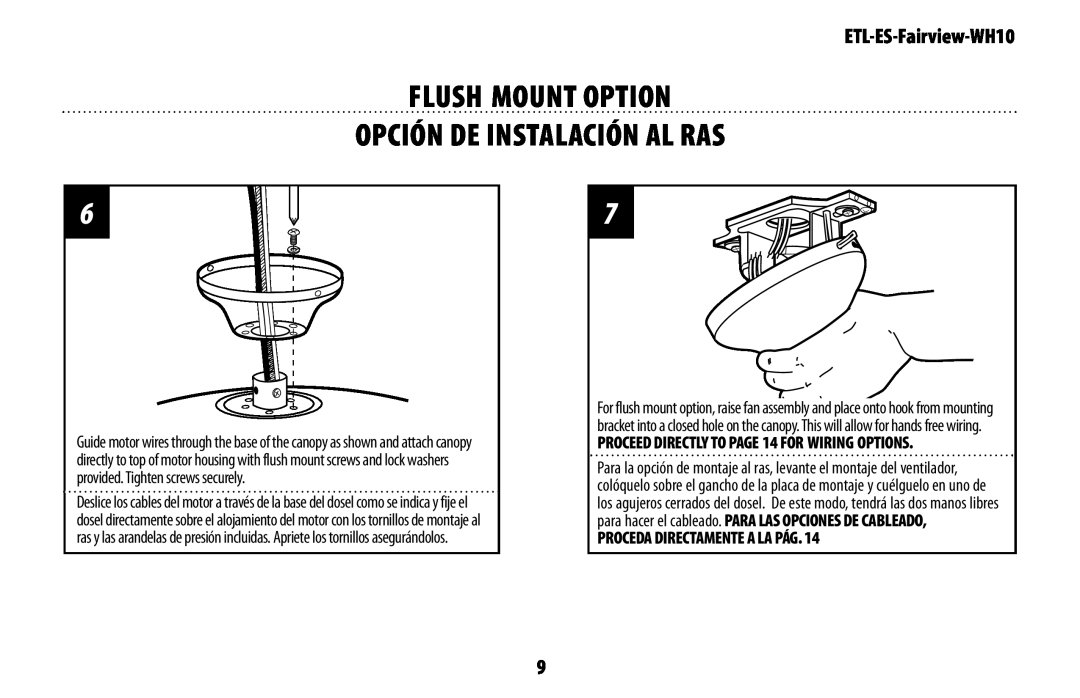 Westinghouse ETL-ES-Fairview-WH10 manual Flush Mount Option Opción De Instalación Al Ras, Proceda Directamente A La Pág 