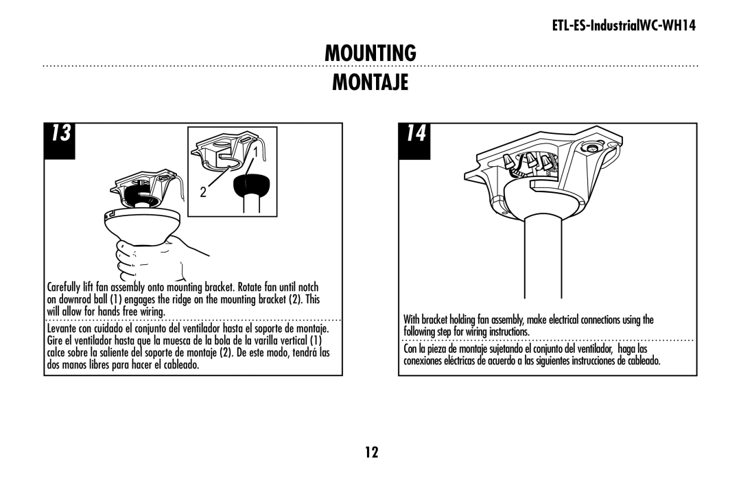 Westinghouse ETL-ES-IndustrialWC-WH14 owner manual Mounting Montaje 