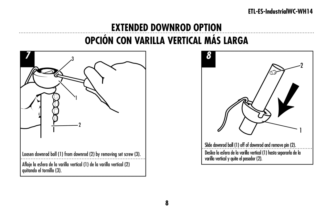 Westinghouse ETL-ES-IndustrialWC-WH14 owner manual Slide downrod ball 1 off of downrod and remove pin 